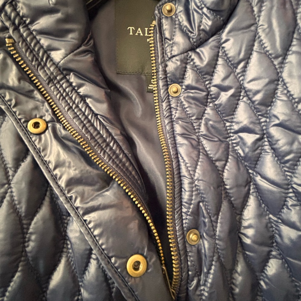 Talbots Quilted Sleeveless Vest with Stand Collar - Navy with Black Knit Sides - Picture 3 of 6